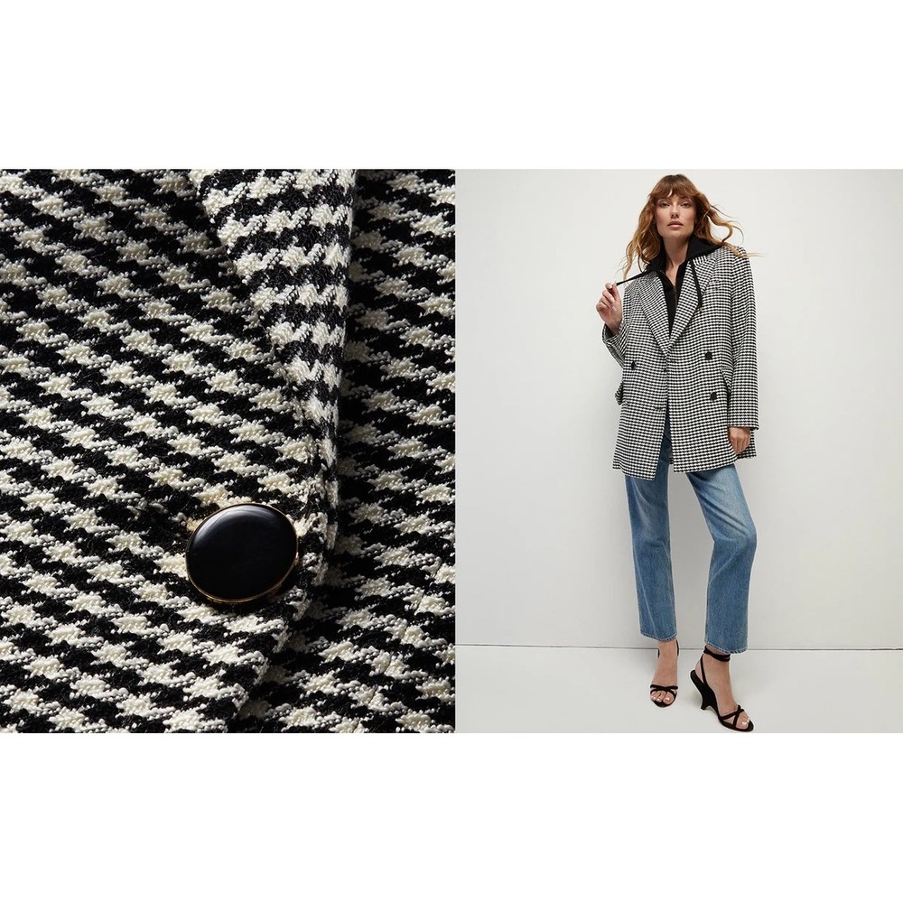 Veronica Beard Houndstooth Dickey Double Breasted Blazer Black White Women Large - Picture 2 of 13